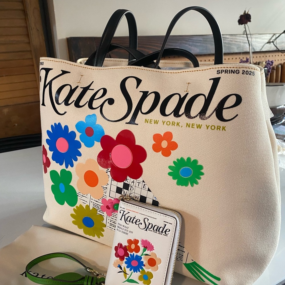 Kate Spade Cream Floral Tote with matching wallet